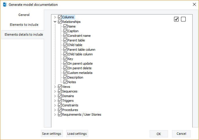 Elements details to include options